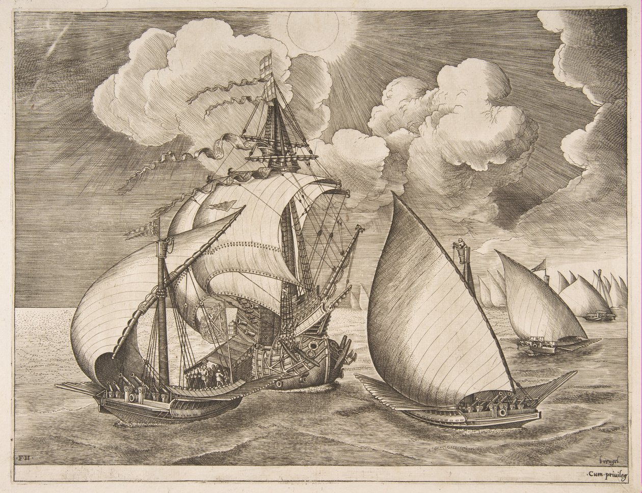 Gályák flottája a The Sailing Vessels karavellája kíséretében, 1561-65. alkotó: Frans Huys