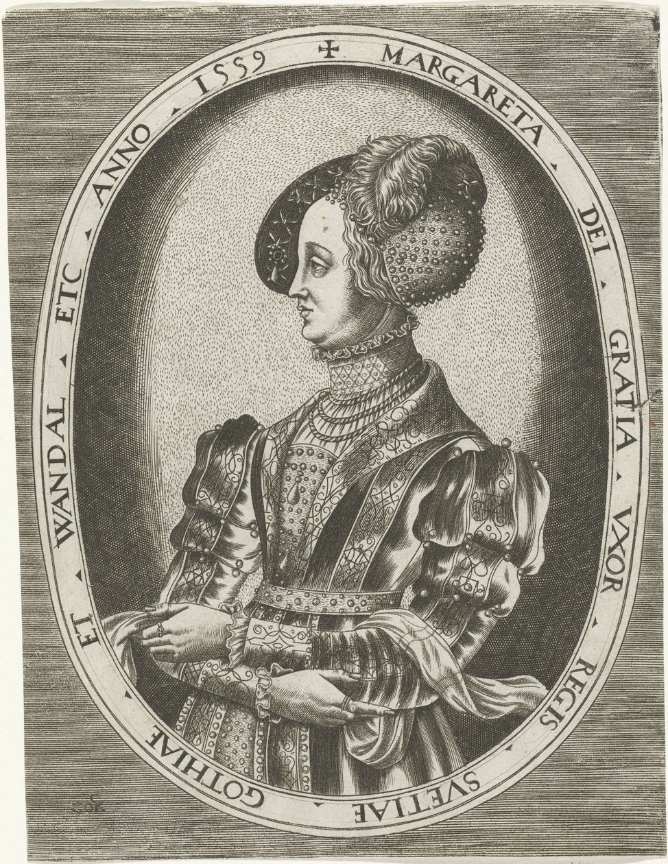 Portret van koningin Margaretha Leijonhufvud van Zweden Portretten van koningen, koninginnen, prinsen en prinsessen (series title)   1330426   hu       hungarian Successfully Translated  Original: Tak van Ixia olystachya met details van stamper en bloem Tr alkotó: Frans Huys