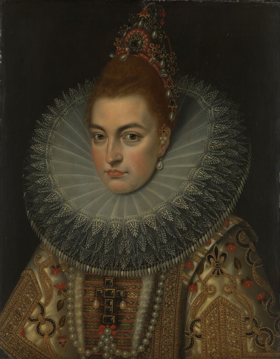 Isabella Clara Eugenia főhercegnő (1566-1633, Infanta of Spain, 1600 körül) portréja (olaj, réz) alkotó: Frans II (studio of) Pourbus