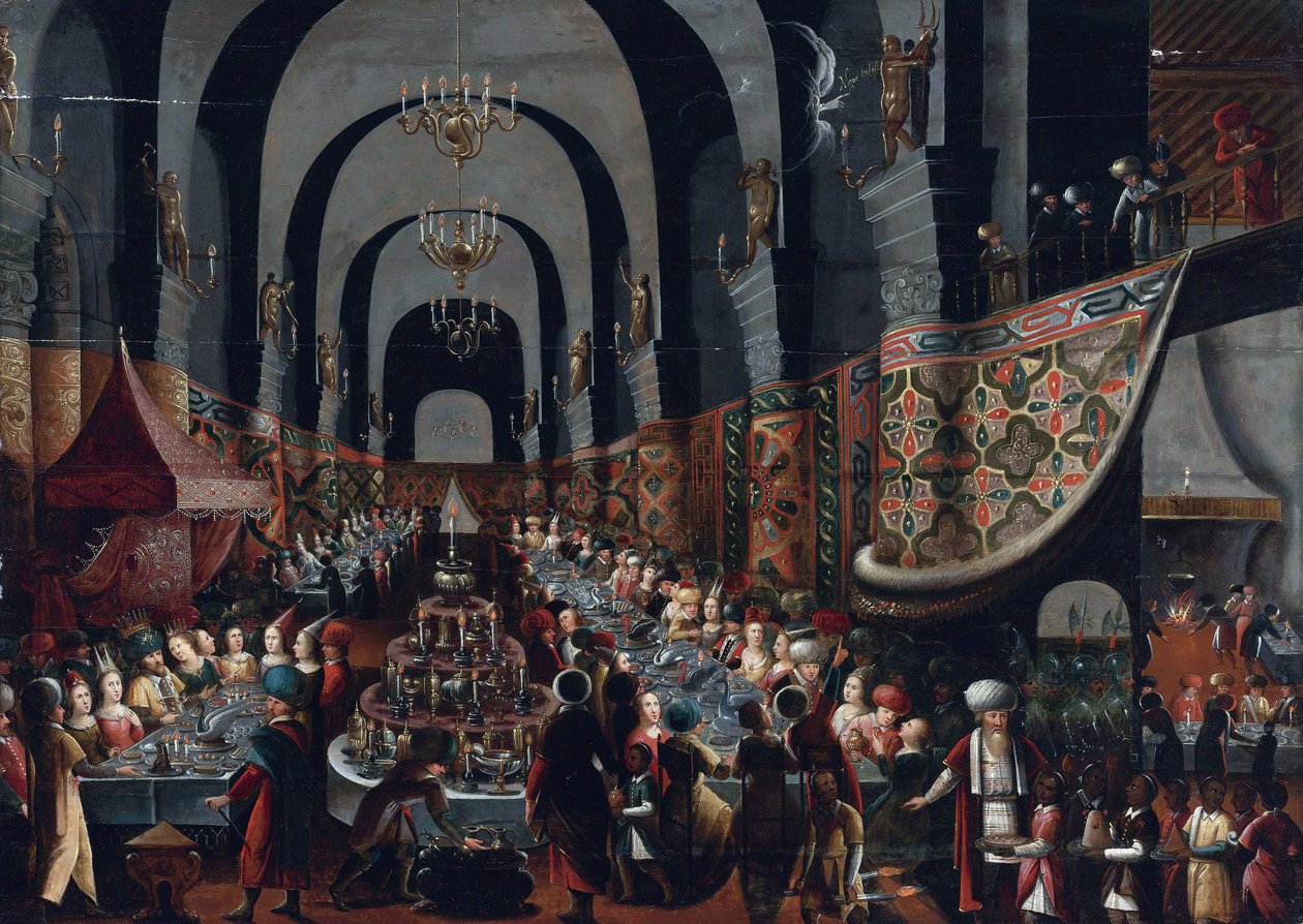 ""Le festin de Balthazar" (Belsazár ünnepe) II. Franz Francken festménye szerint a fiatalabb (1581-1642) magángyűjtemény alkotó: Frans II Francken