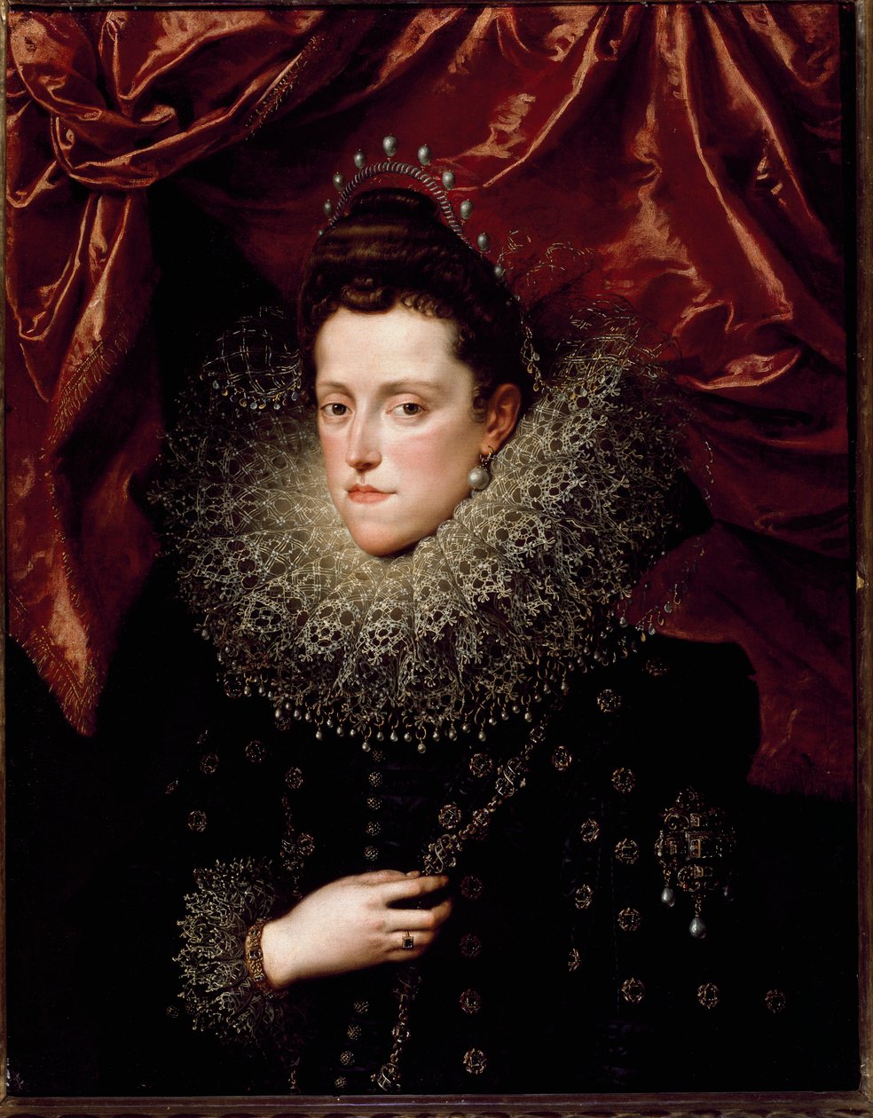 Eleanor de Medici (Eleonora de Medici) (1566-1611) Toszkána hercegnő portréja Epergallérja van. Frans Pourbus Le Jeune (Francois (Franz) Porbus) festménye alkotó: Frans II Pourbus
