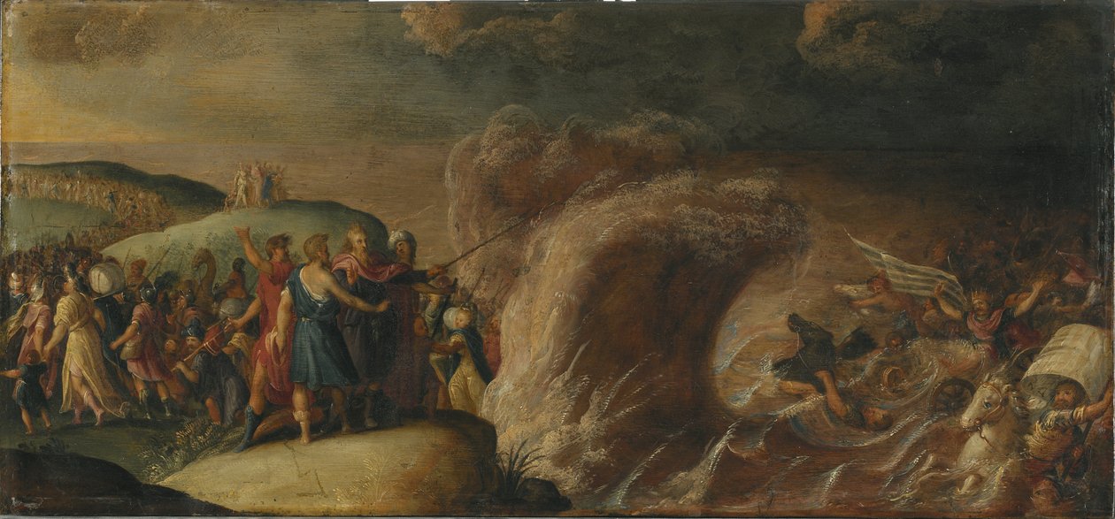Les Israelites traversent la Mer Rouge - Az izraeliták átkelése a Vörös-tengeren, Francken (II), Frans, School of . Olaj a rézre. Mérete: 27,5x58,5 cm. Nemzeti Múzeum Stockholm alkotó: Frans II the Younger (studio of) Francken