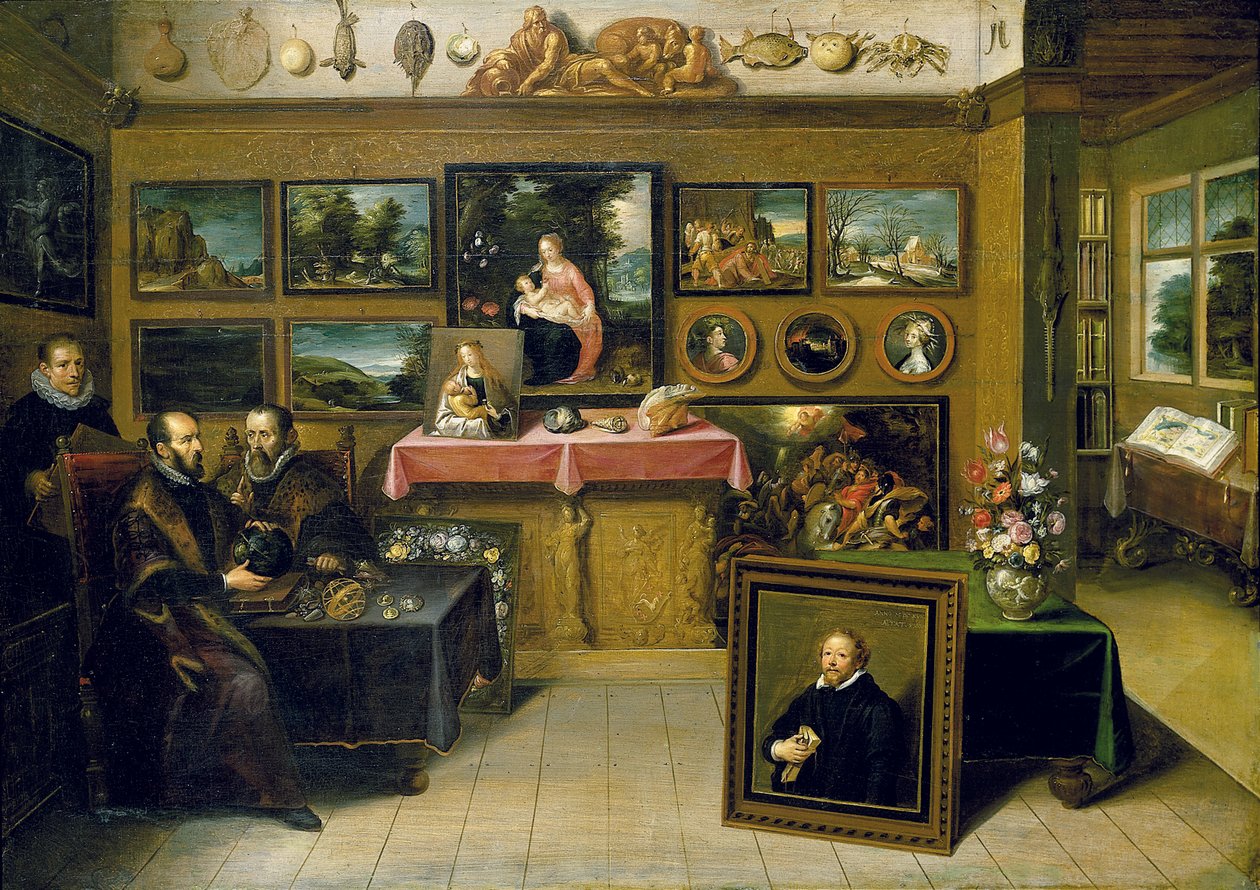 Gyűjtőszekrény Abraham Orteliusszal és Justus Lipsiusszal, 1618 alkotó: Frans II the Younger Francken