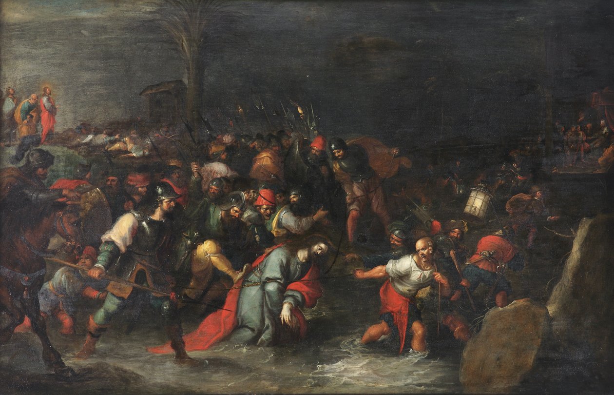 Krisztust a Cedron patakon keresztül hurcolták letartóztatása után alkotó: Frans II the Younger Francken