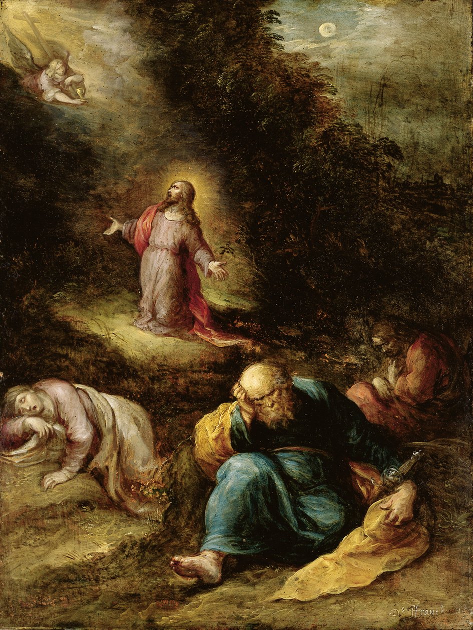 Agónia a kertben (olaj rézre arannyal megerősítve) alkotó: Frans II the Younger Francken