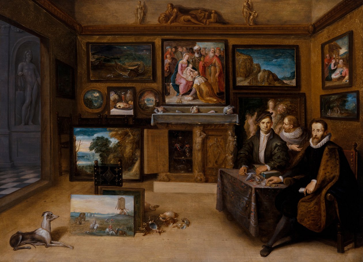 Egy gyűjtőszekrény belseje Justus Lipsiusszal és két Conslefhebberrel alkotó: Frans II the Younger Francken