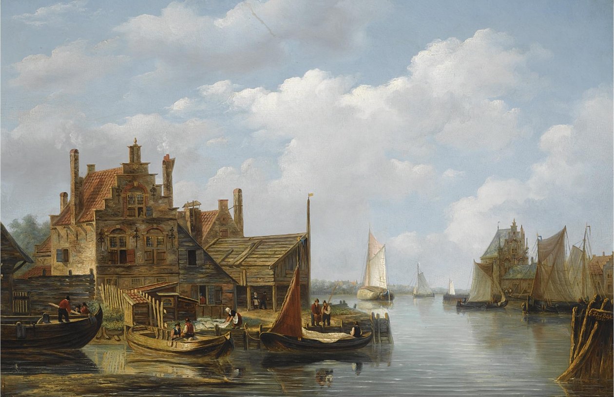 Egy folyóparti falu látképe alkotó: Frans Jacobus van den Blijk