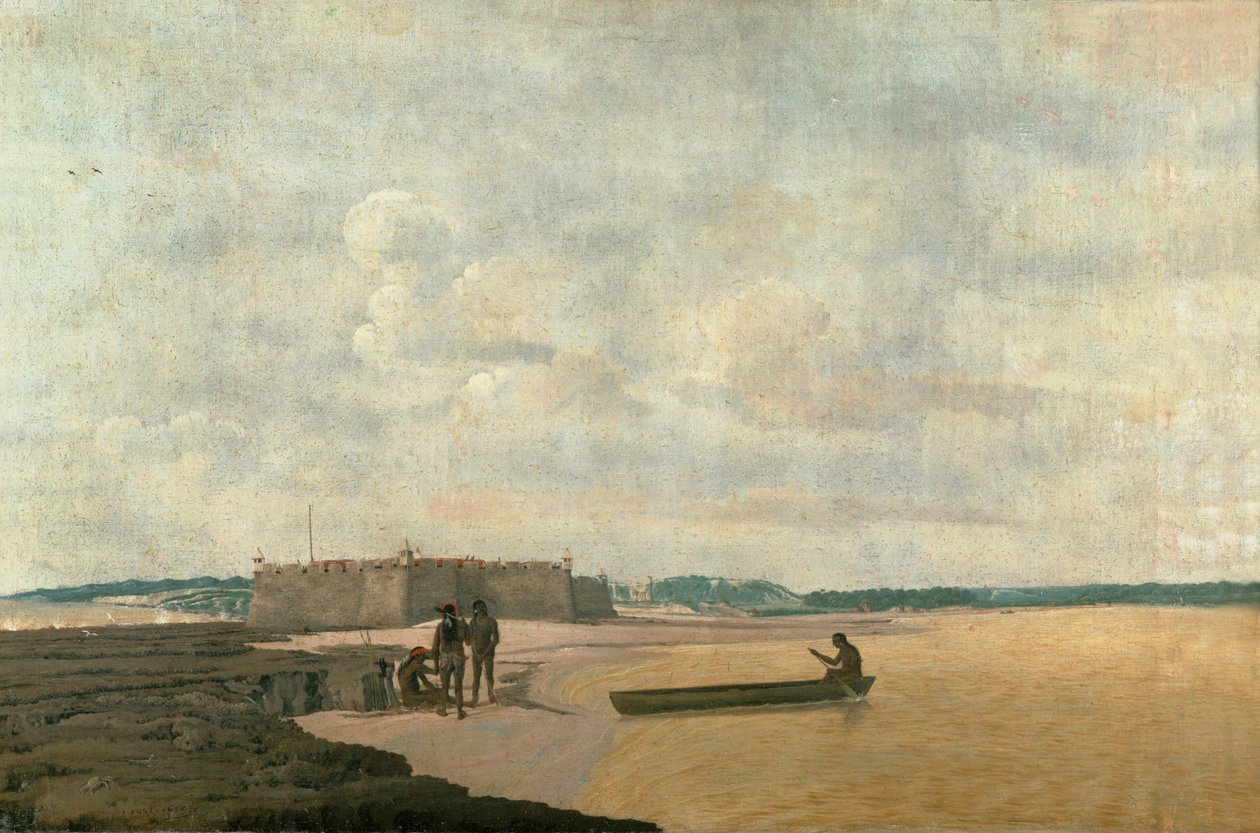 A régi portugál erőd a Három Bölcsek erődje a Rio Grande folyón, Brazília ... alkotó: Frans Jansz Post