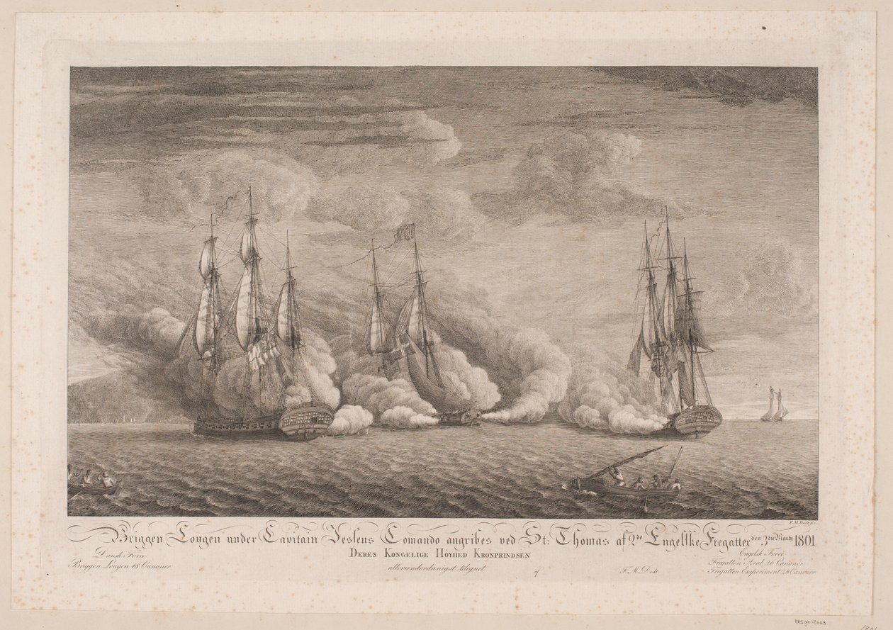 A Lougen dandárt megtámadják St. Tamás, 1801. március 3 alkotó: Frans Martin Dodt