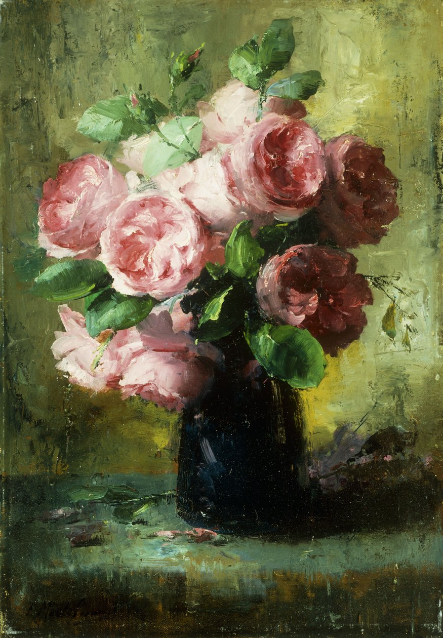 Rózsaszín rózsák vázában alkotó: Frans Mortelmans