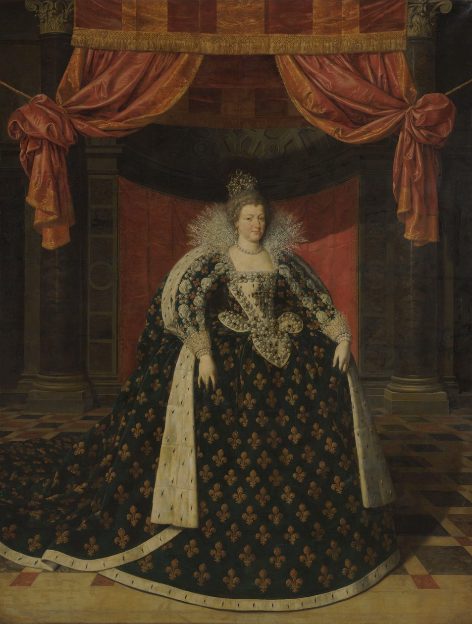 Marie de Médicis (1575-1642), francia királynő portréja állami köntösben alkotó: Frans Pourbus (II) (workshop of)