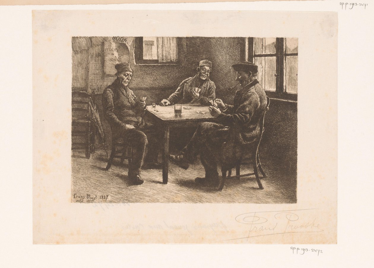 Három férfi kártyázik egy kávézóban alkotó: Frans Proost (signed by artist)