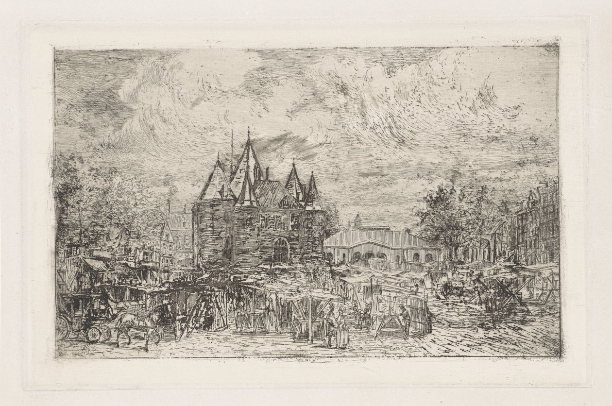 Kilátás a Nieuwmarkt-ra, Amszterdam alkotó: Frans Schikkinger
