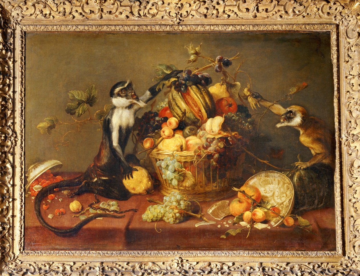 Két majom egy gyümölcskosárra támad ... alkotó: Frans Snyders