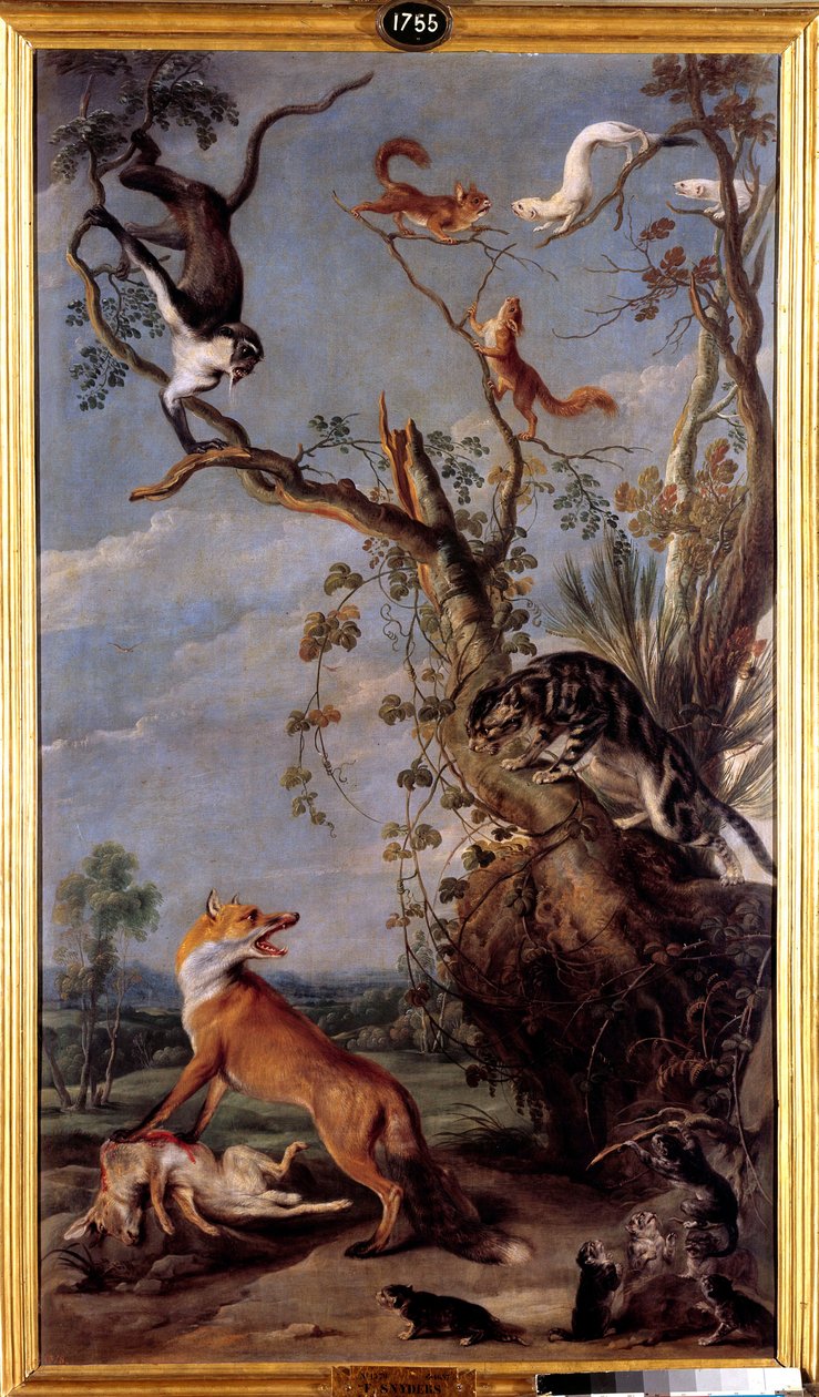 A macska és a róka Jean de la Fontaine meséjének illusztrációja. Frans Snyders (1579-1657) festménye (ec.flam.) 17. századi Madrid, Prado Múzeum. alkotó: Frans Snyders