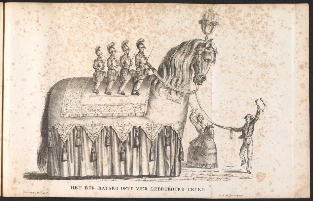 Ros Beiaard, mint úszó a Saint Rombout-i körmenetben, 1825 A Ros-Bayard vagy a Four Brothers Peerd (cím az objektumon) alkotó: Frans Vervloet