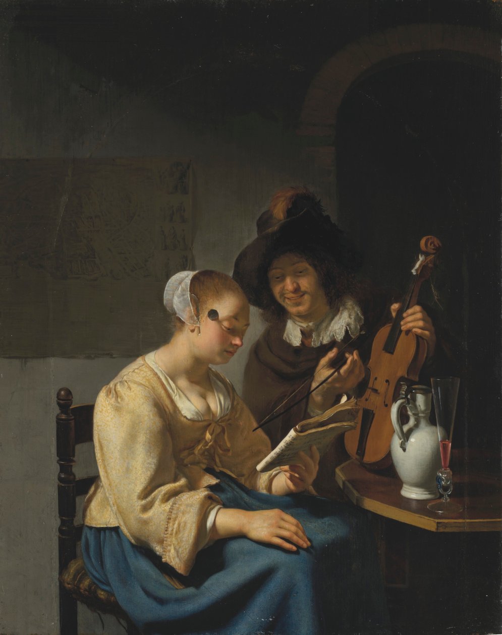 Nő kottával és egy férfi hegedűvel alkotó: Frans van Mieris the Elder
