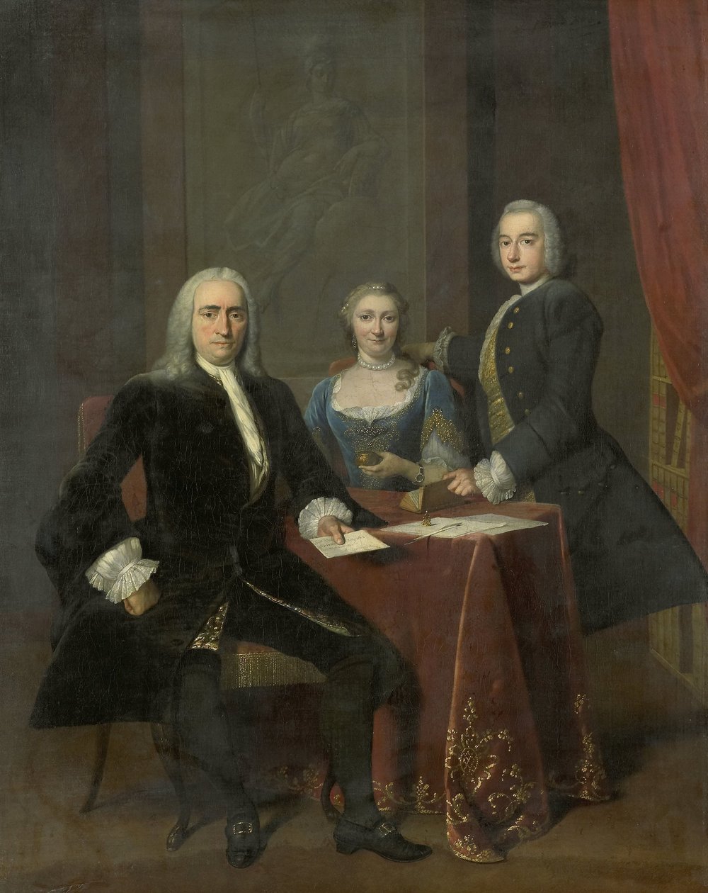 Családi csoport egy belső térben alkotó: Frans van der Mijn