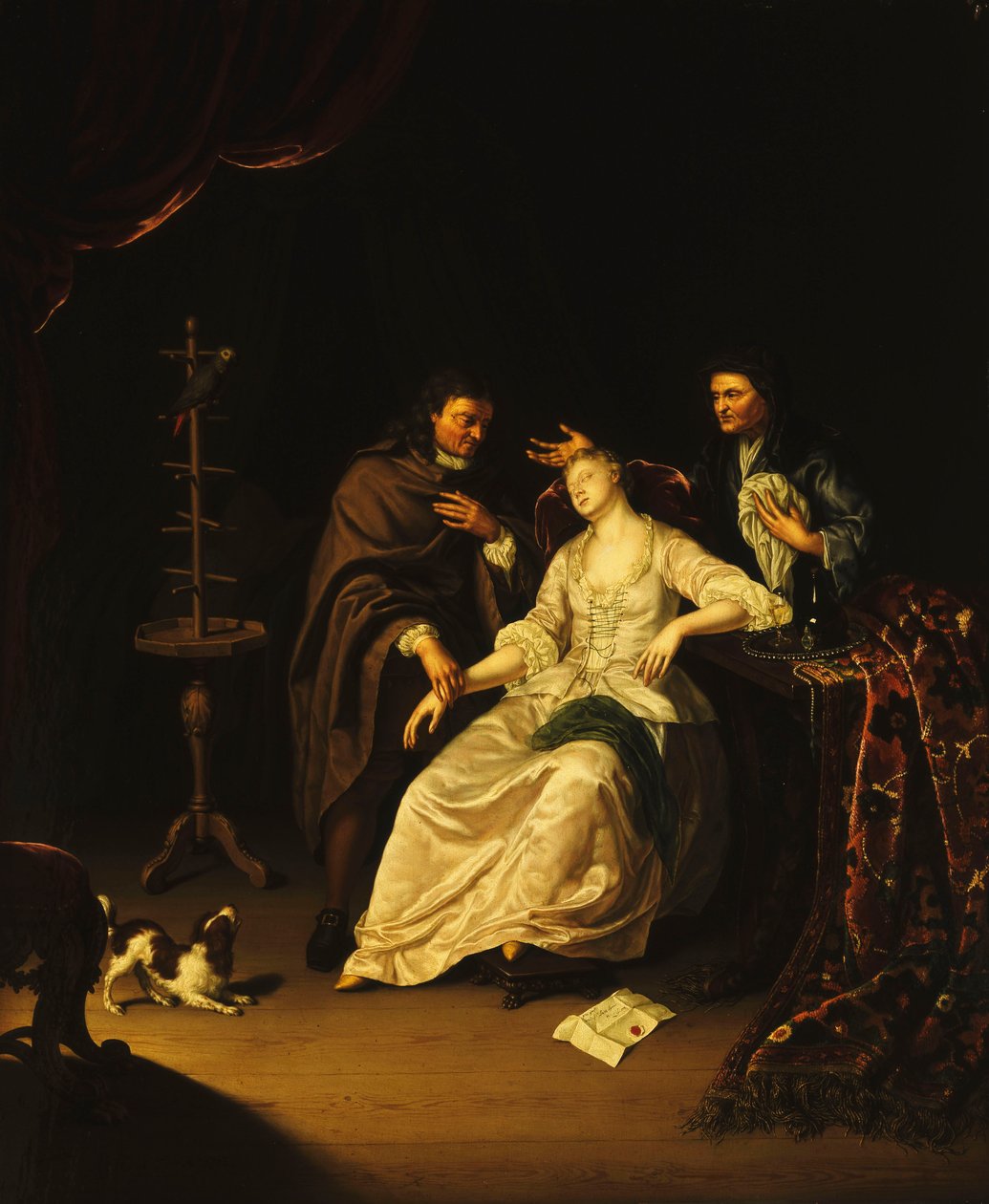 Egy orvos egy ájult lányt gondoz, 1713 alkotó: Frans van the Younger Mieris
