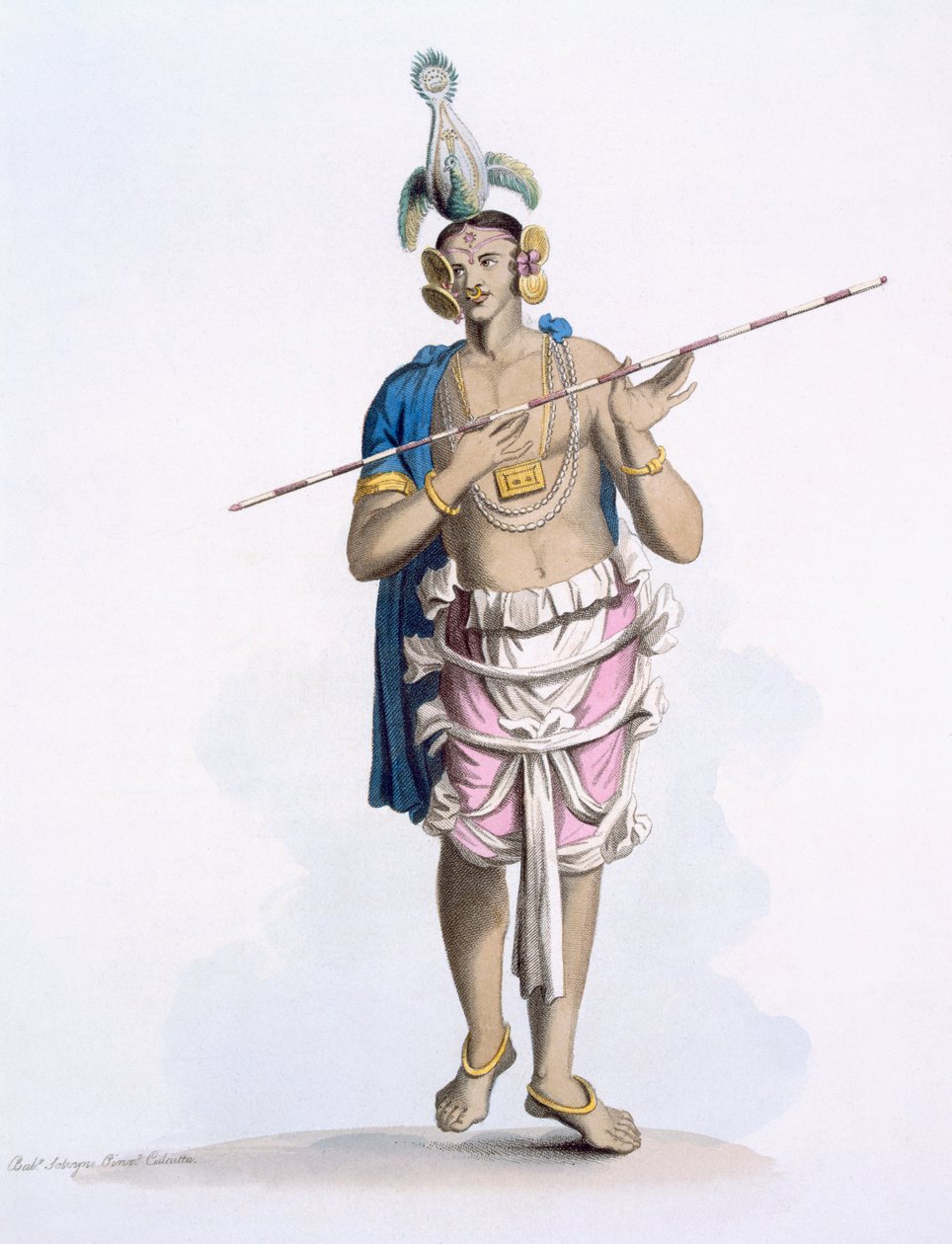 Bauluck: táncos fiúk, akik gyakran női szerepeket játszottak, E. Orme "Costumes of India" című művéből, 1804 (színes metszet). alkotó: Franz Balthazar Solvyns