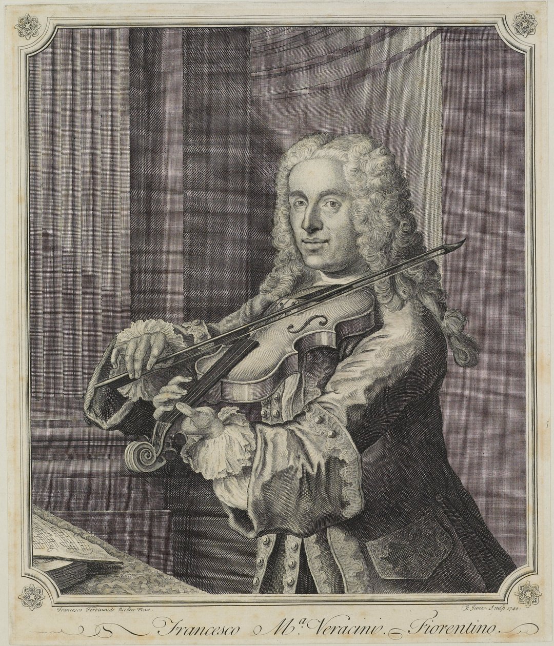 Francesco Ma Veracini, metszett: J. June (fl.c.1740-70), 1744 alkotó: Franz Ferdinand Richter