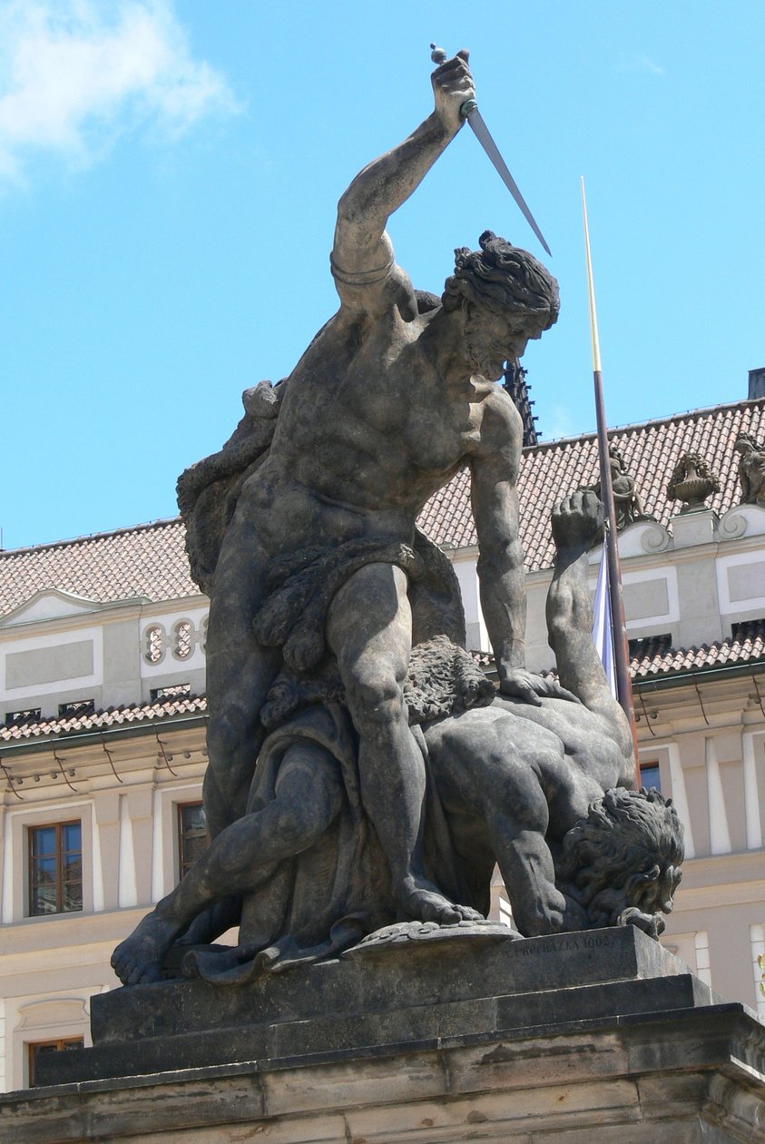 Harc óriások szobra a prágai vár és a Hradcany elnöki palota előtt, 1. udvar, 1768 alkotó: Franz Ignaz Platzer