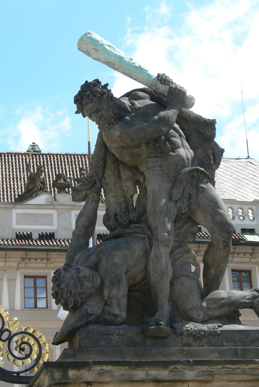 Harc óriások szobra a prágai vár és a Hradcany elnöki palota előtt, 1. udvar, 1768-as kő alkotó: Franz Ignaz Platzer