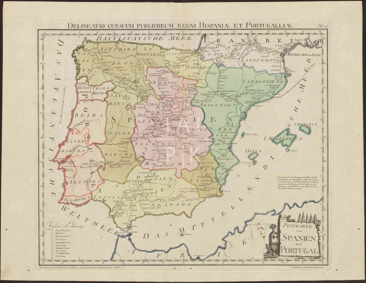 Spanyolország és Portugália levelezőlapja. A Spanyol Királyság és Portugália nyilvános kurzusainak ismertetése [kb. 1 alkotó: Franz Johann Joseph von Reilly  