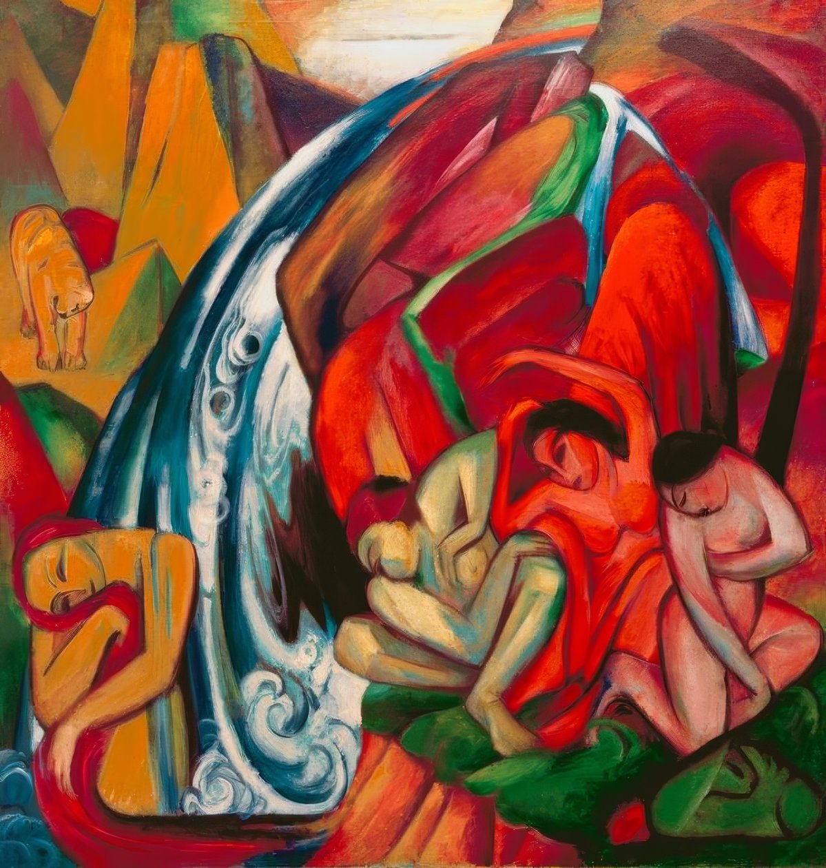 A vízesés (nők a vízesés alatt) alkotó: Franz Marc