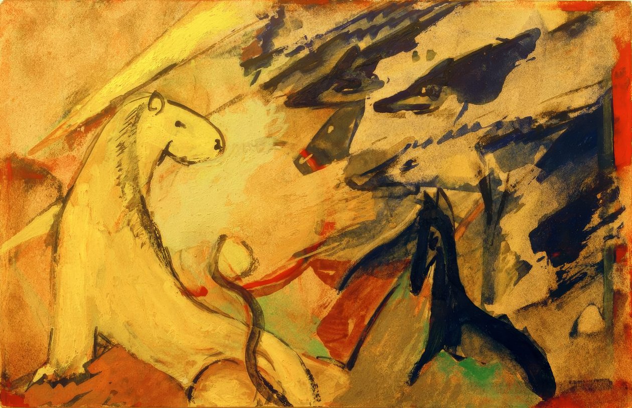 Sárga oroszlán, kék róka, kék ló alkotó: Franz Marc