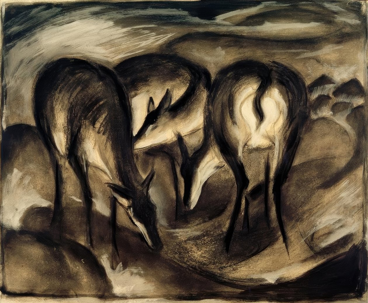 Szarvas a forrásnál (három szarvas) alkotó: Franz Marc