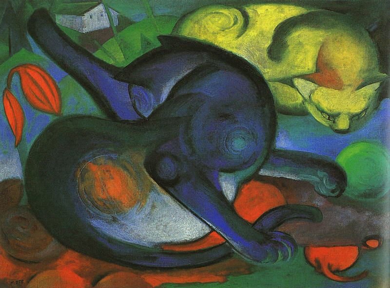 Két macska, kék és sárga alkotó: Franz Marc