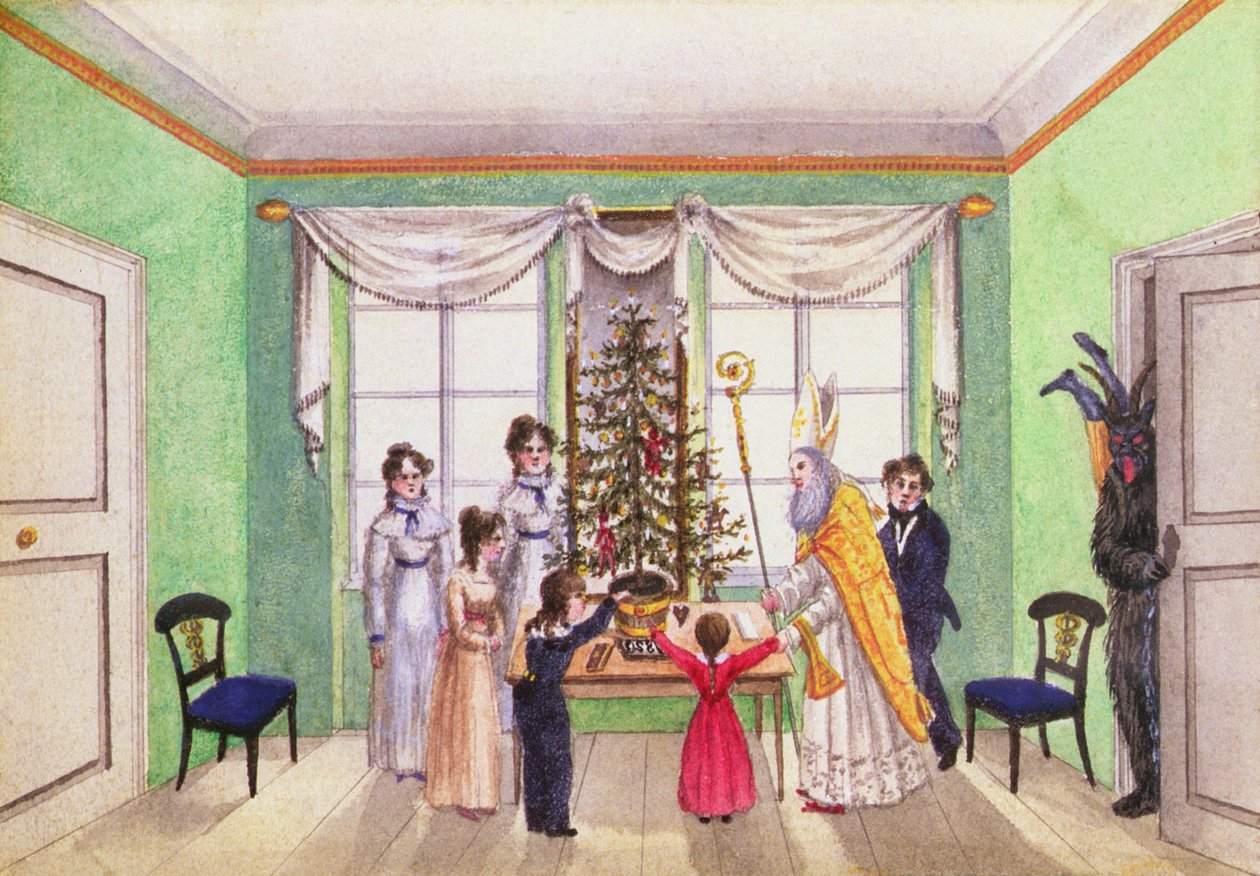Krampus és Szent Miklós Carl Baumann 1813-25 között írt folyóiratából alkotó: Franz Paumgarrten