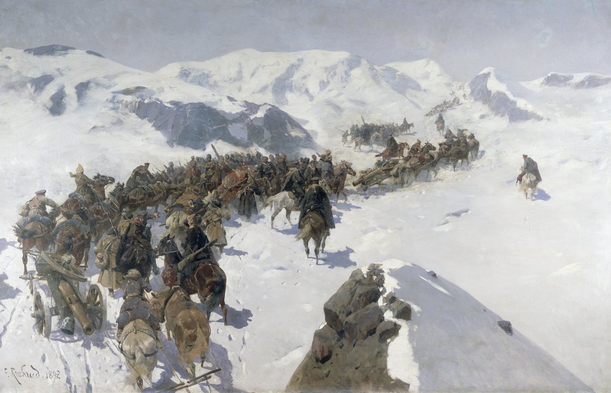 Argutyinszkij gróf átkel a Kaukázusi-hegységen, 1892 alkotó: Franz Roubaud