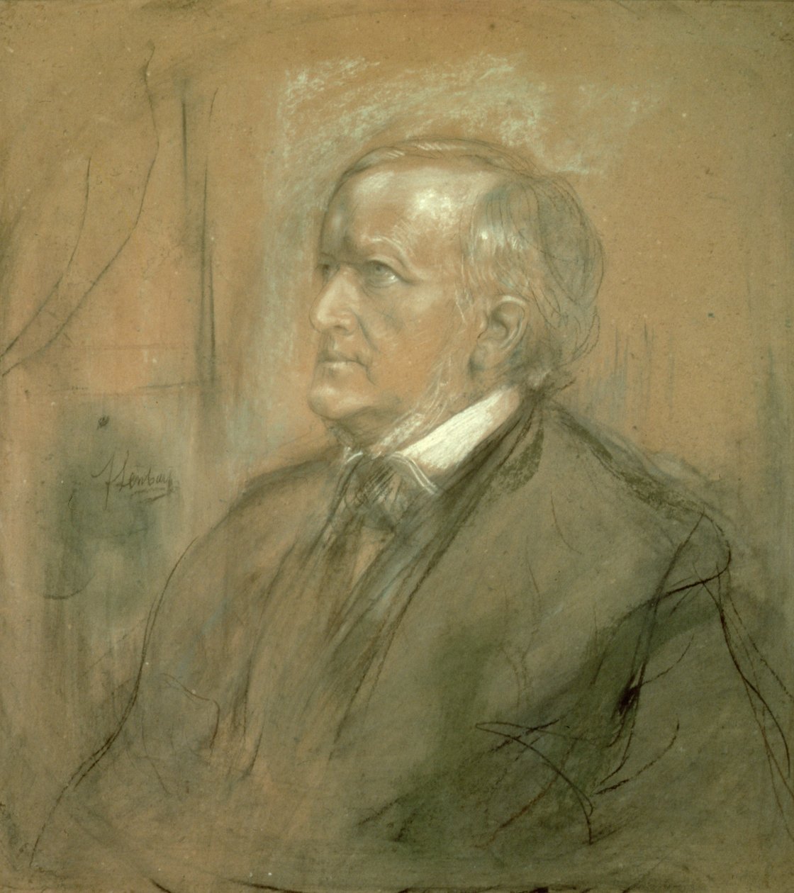 Richard Wagner (1813-83) portréja, 1868 (ceruza és szén fehérrel kiemelve) (lásd még: 41968) alkotó: Franz Seraph von Lenbach