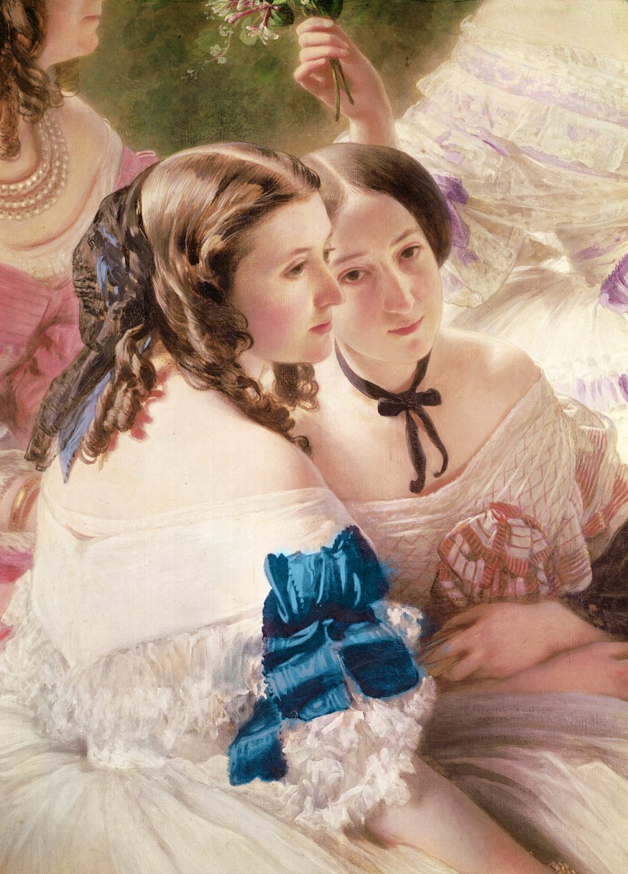 Eugénie császárné Várakozó hölgyeivel körülvéve Pierres bárónőjének, Lezay-Marnesia vikomtnőjének részlete, 1855, olaj, vászon alkotó: Franz Xaver Winterhalter