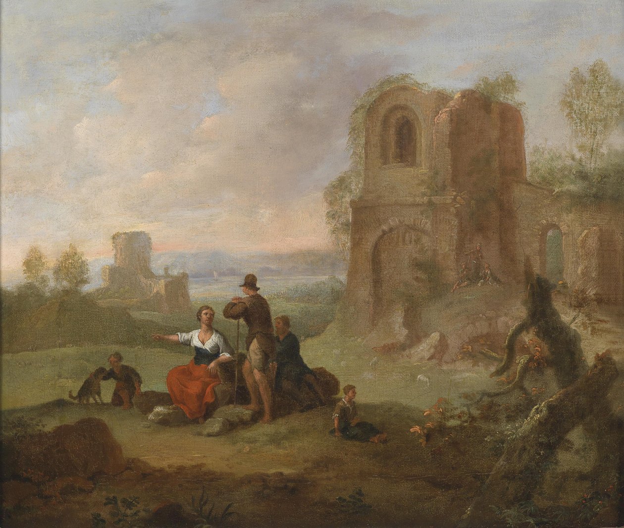 Romok tája pihenő túrázókkal. alkotó: Franz Ferg
