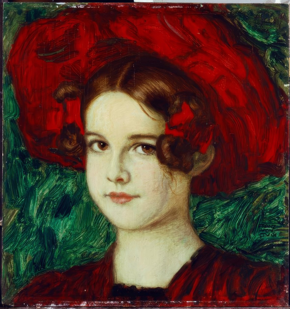 Franz v. Megakadt, Mária vörös kalappal / festmény, 1902 körül alkotó: Franz von Stuck