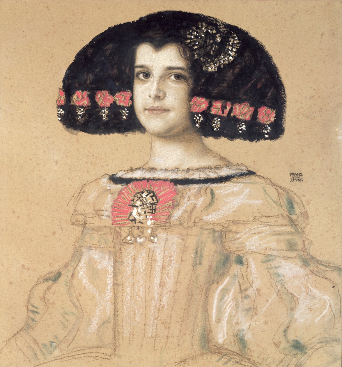 Mária, a művész lánya portréja, 1908 körül (ceruza, mosás és pasztell a fedélzeten) alkotó: Franz von Stuck