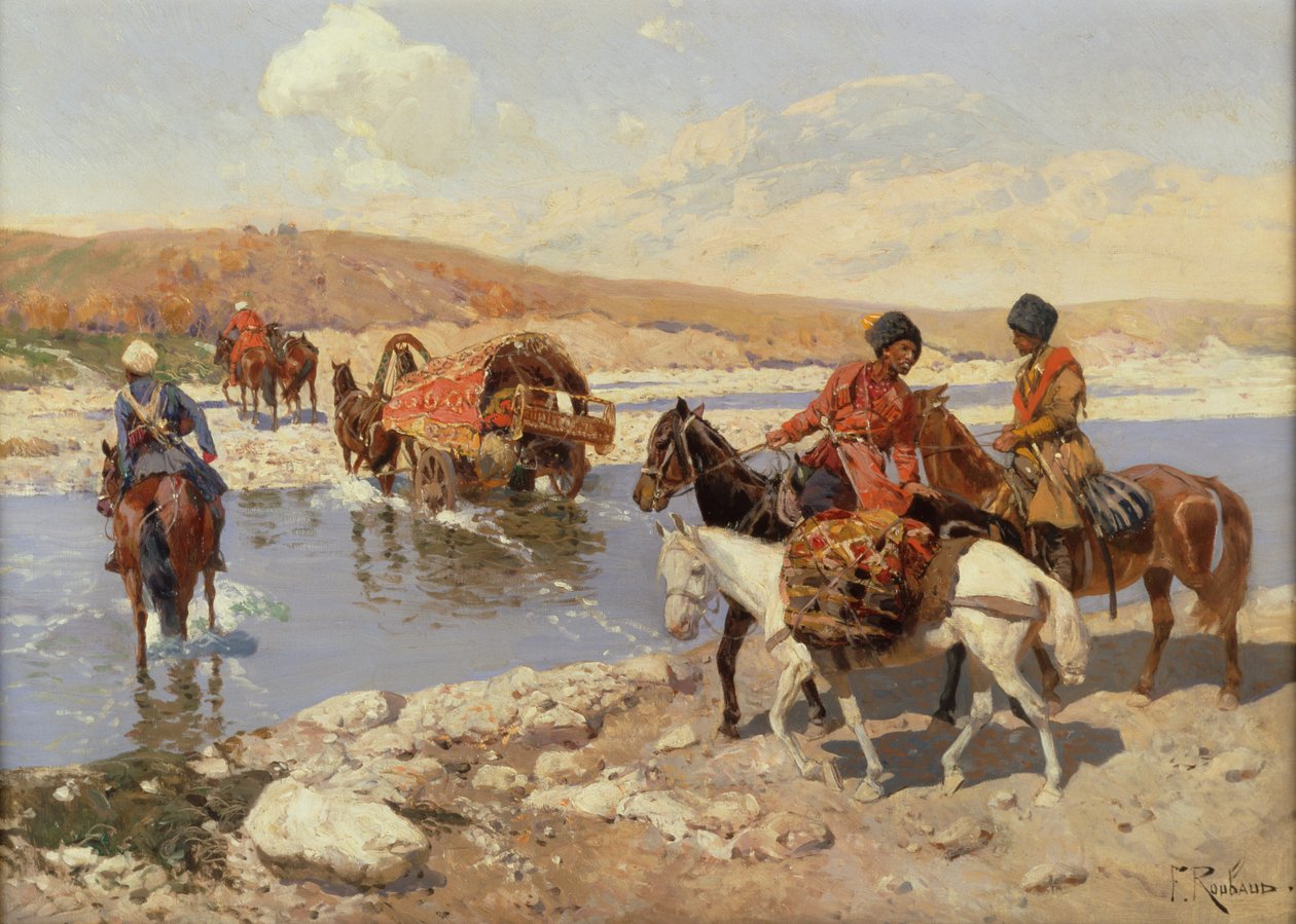 Átkelés a folyón (olaj, vászon) alkotó: Franz Alekseevich Roubaud
