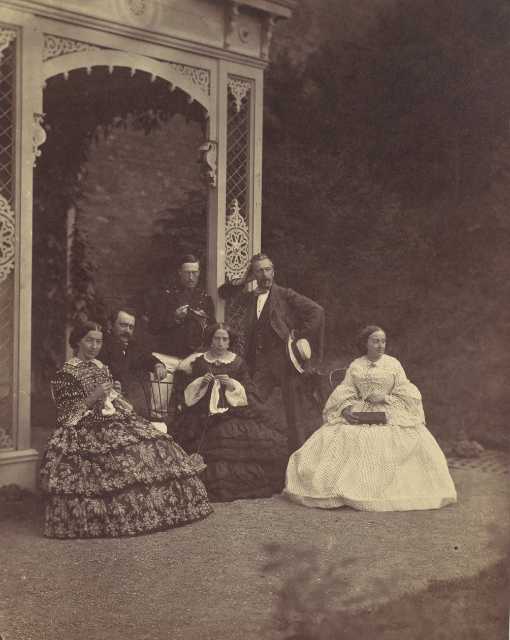 [Három nő és férfi portréja a kertben], 1850-60-as évek. alkotó: Franz Antoine