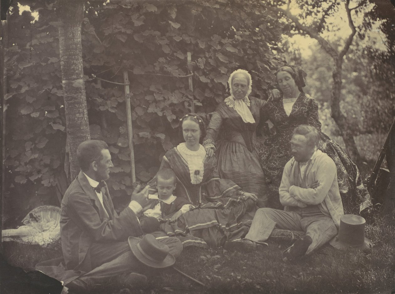 [Három nő, két férfi és egy gyermek pikniken], 1850-60-as évek. alkotó: Franz Antoine