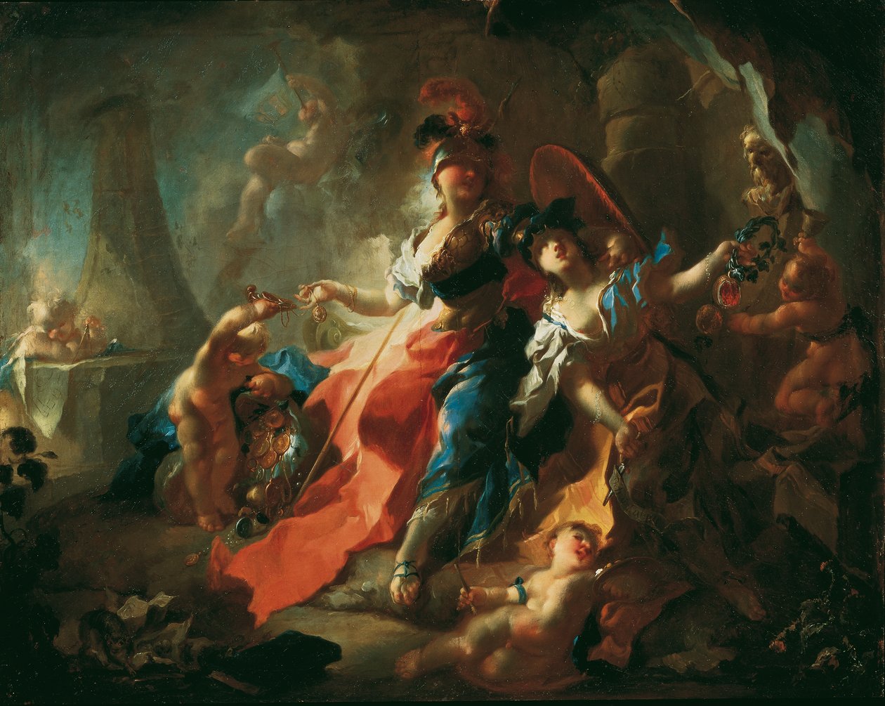 Az Akadémia attribútumaival Minerva lábainál alkotó: Franz Anton Maulbertsch
