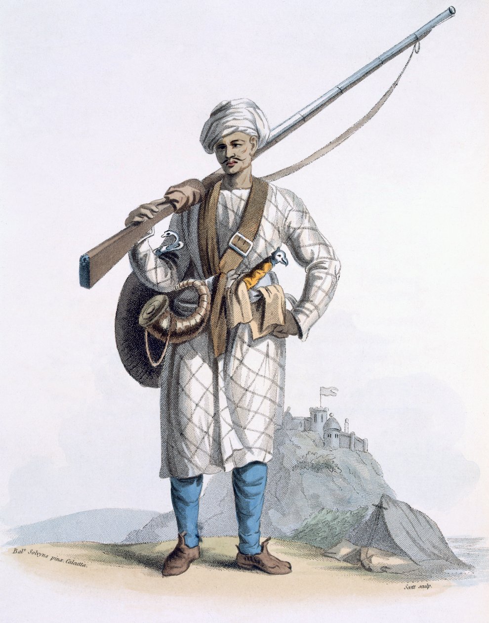 Behaleea vagy hindu katona, E. Orme „India jelmezei” című könyvéből, 1804 (színes rézkarc) alkotó: Franz Balthazar Solvyns