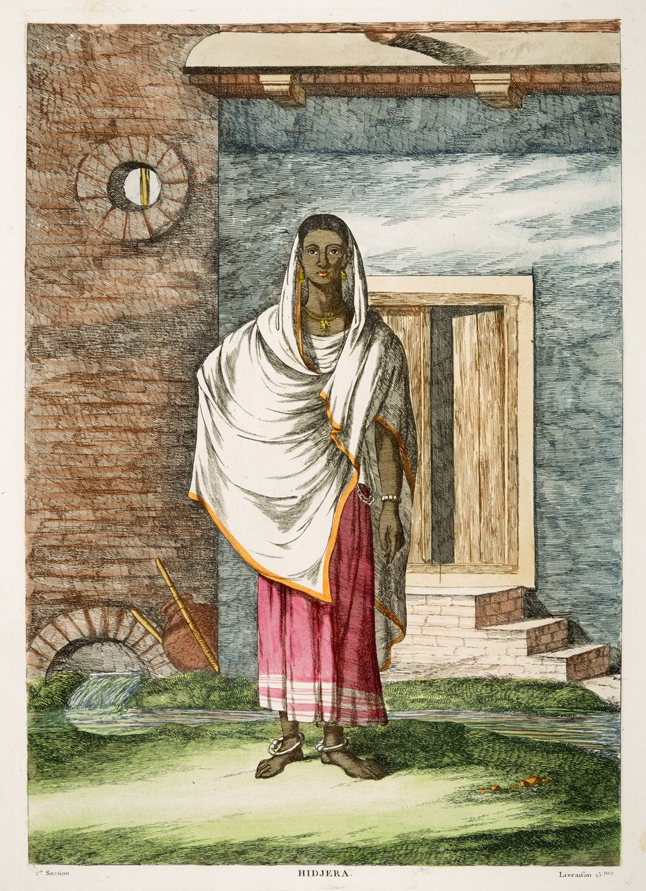 – Hidgra, egy hermafrodita. Hidzsrában. 15. szakasz, pl. 4, Solvyns, B. „A hinduk, viselkedésük, szokásaik és szertartásaik leírása” 2. kötetében. Párizs alkotó: Franz Balthazar Solvyns