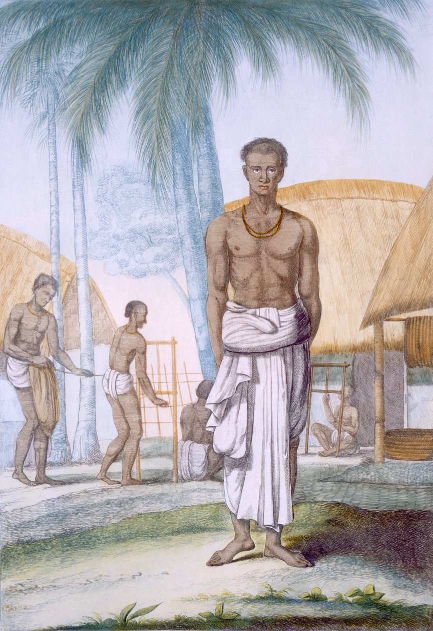 Kötélkészítő, a "The Hindus, or the Description of their Manners, Costumes and Ceremonies" című műből, 1808-12 körül (színes metszet). alkotó: Franz Balthazar Solvyns