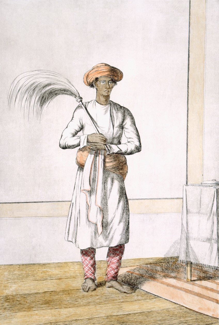 Habverő hordozó, "A hinduk, avagy viselkedésük, jelmezeik és szertartásaik leírása", 1808-1812 körül (színes rézkarc) alkotó: Franz Balthazar Solvyns