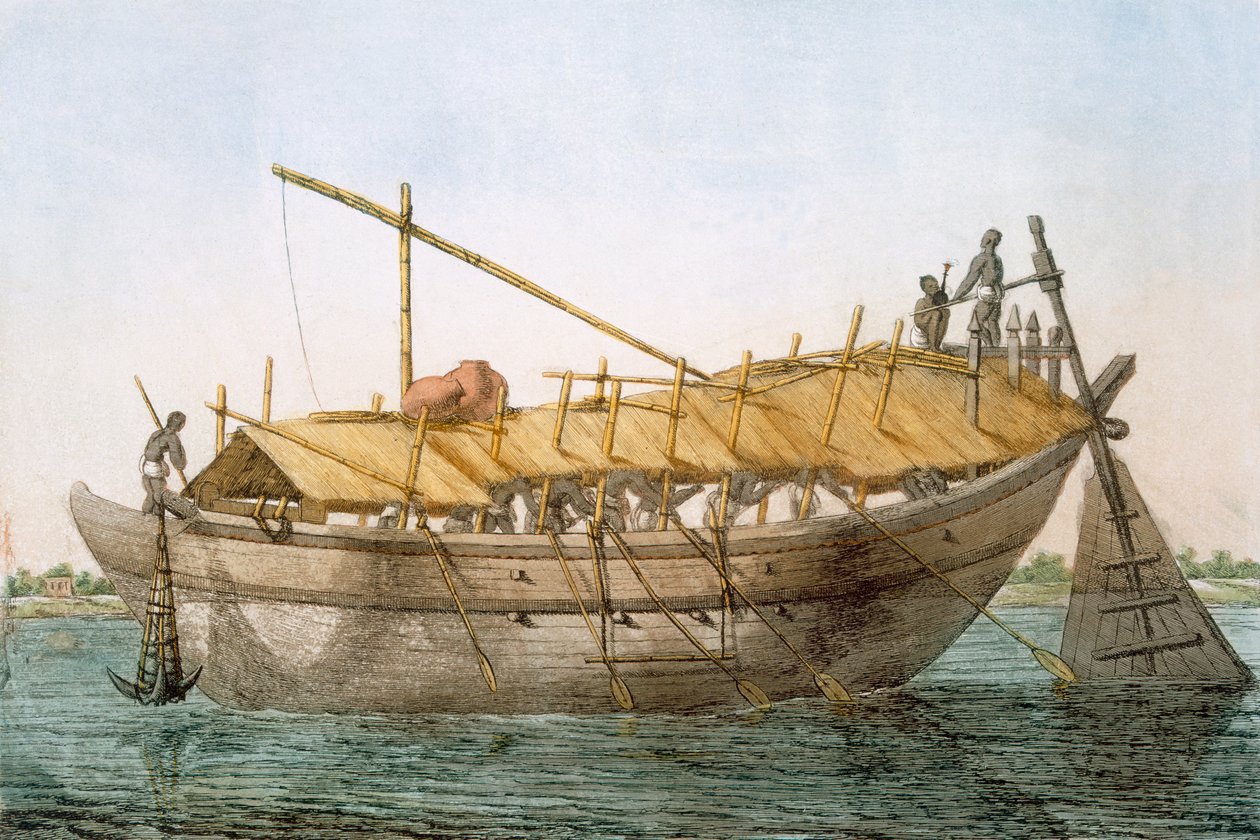 Wolack, áruszállításra szolgáló folyami vízi jármű, „A hinduk, avagy modoruk, jelmezeik és szertartásaik leírása”, 1808-1812 körül (színes rézkarc) alkotó: Franz Balthazar Solvyns