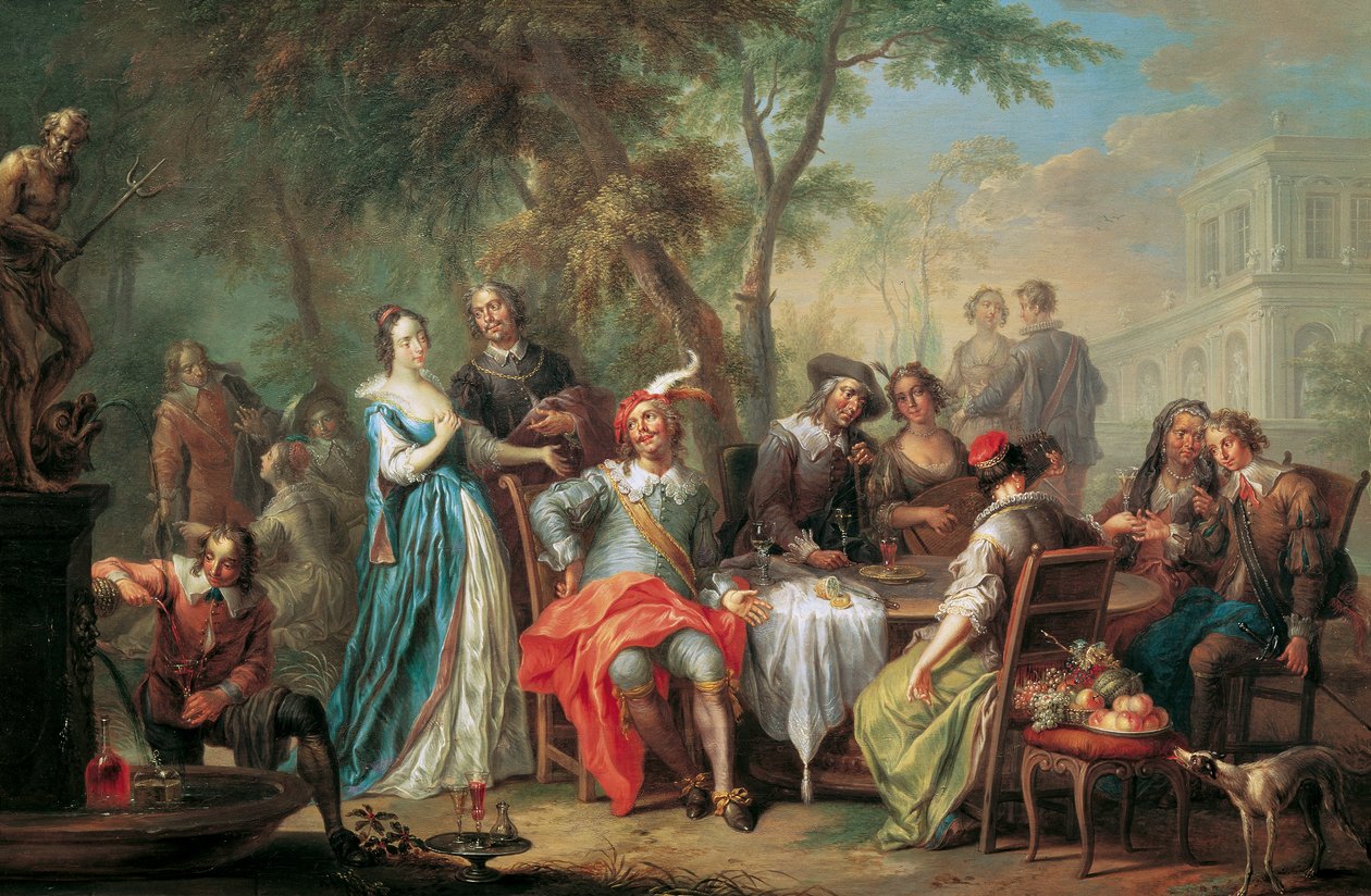 Szabadtéri szórakozás borozással és énekléssel alkotó: Franz Christoph Janneck