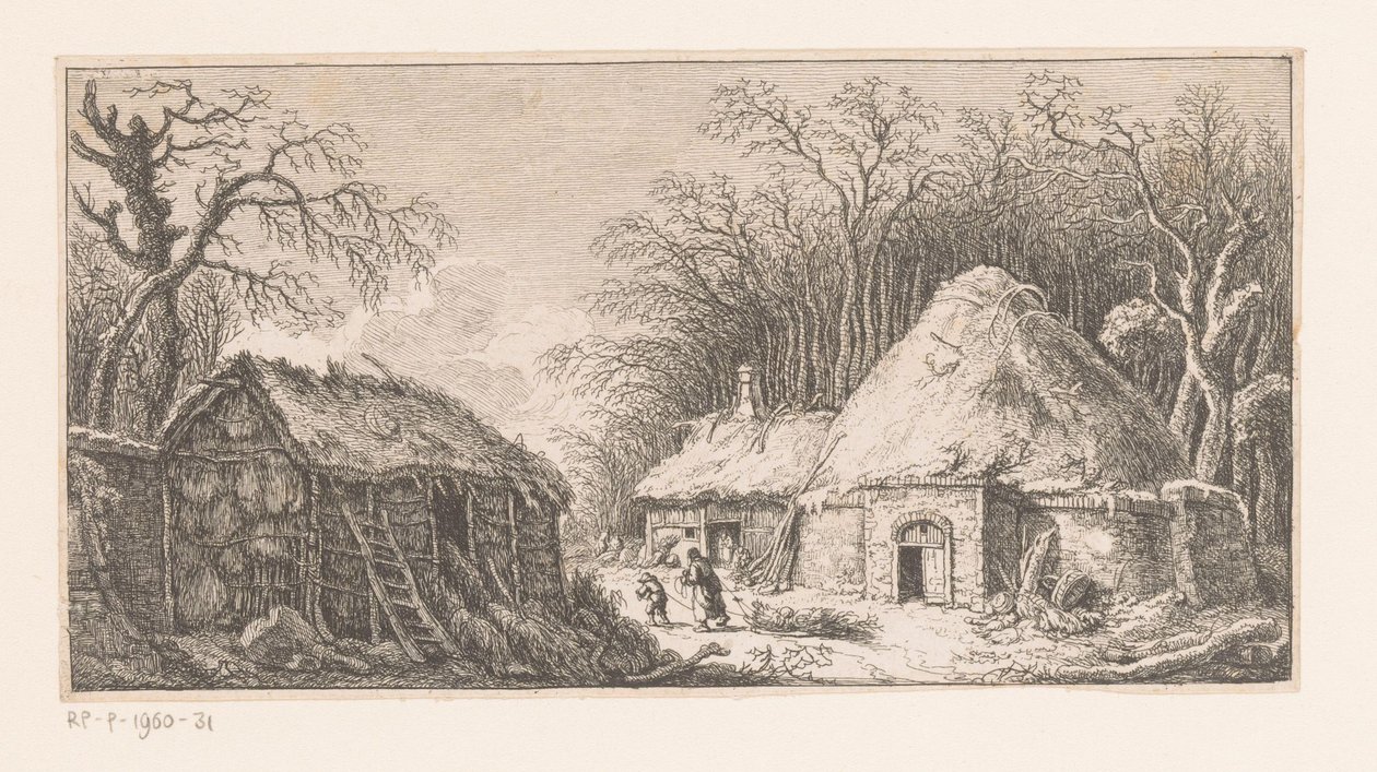 Nő és gyermek húzza egy csomó ágat Suite de paysages (sorozat címe) alkotó: Franz Edmund Weirotter